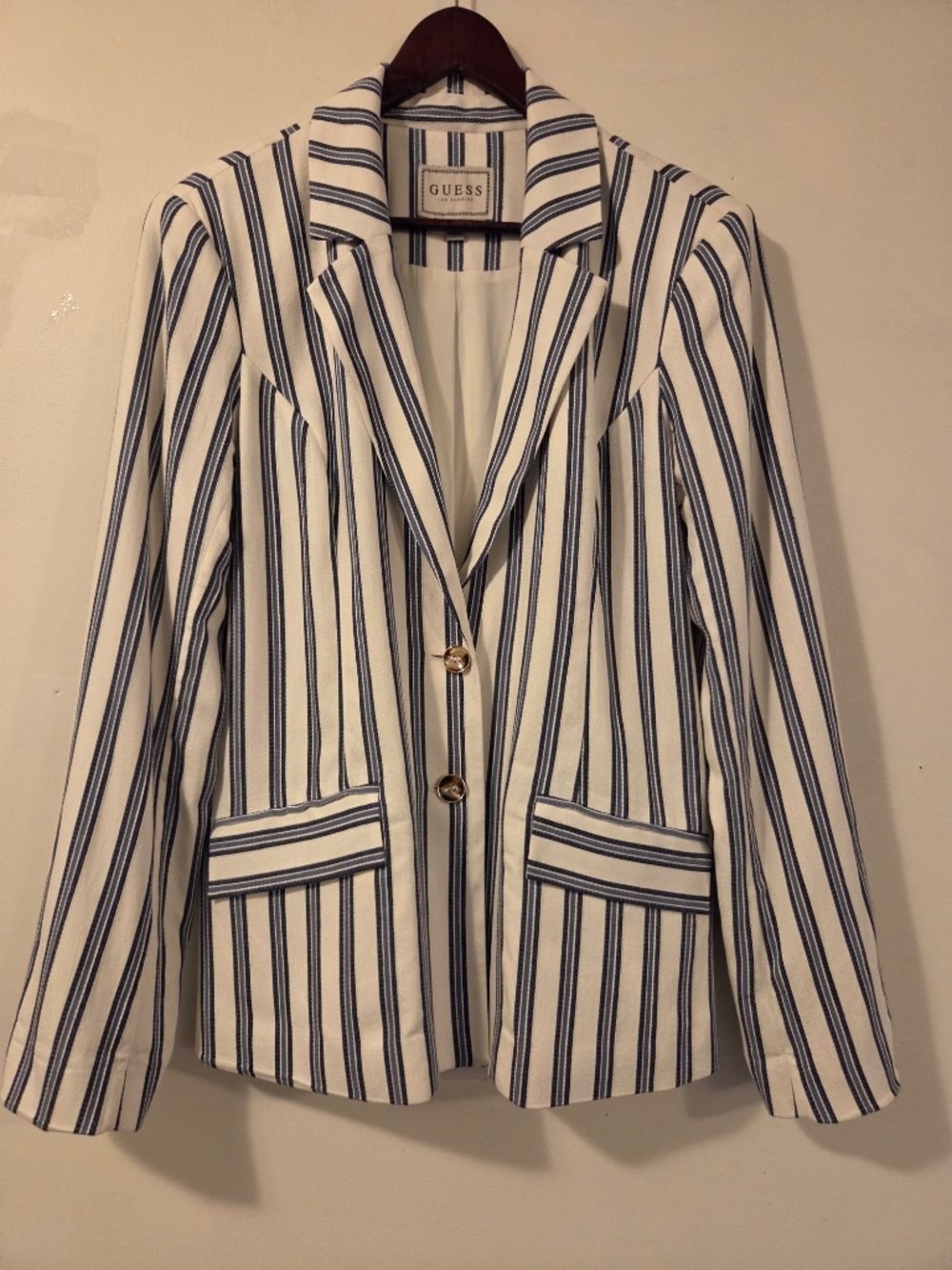 NEW Guess blazer/jacket stripe blue/white L office work preppy coastal capsule - Picture 2 of 11